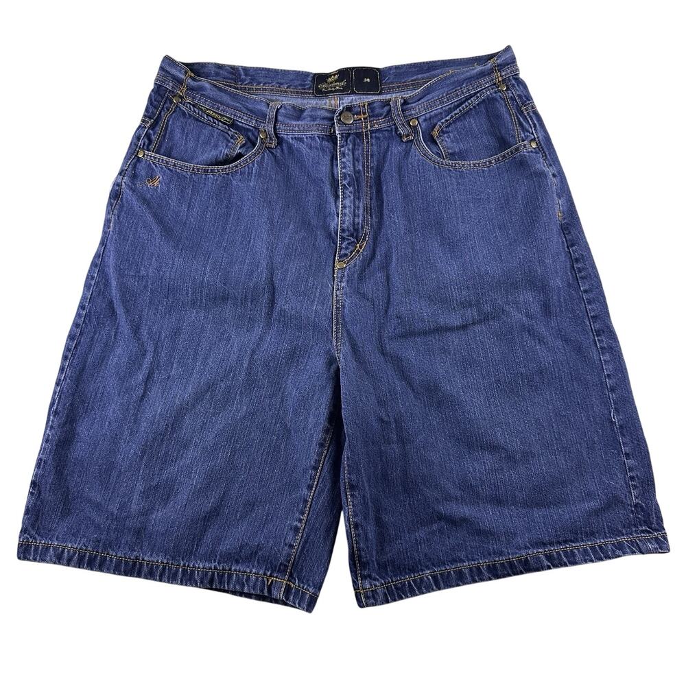 AKADEMIKS Jean Shorts 38 Mens Blue Hip Hop Street Baggy Wide Leg Y2K